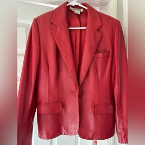 Red 100% leather jacket womens